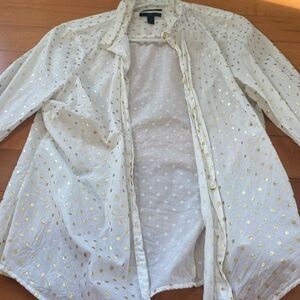 Jcrew perfect button down gold polka dot size 12